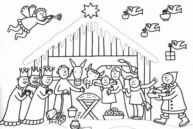Coloring page beautiful nativity scene prepared for Christmas